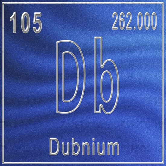 Dubnium chemical element, Sign with atomic number and atomic weight, Periodic Table Element
