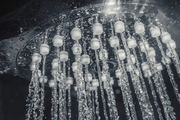 Shower head with flow of water closeup