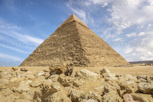 View on great Pyramid of Khafre in desert of Giza, Cairo