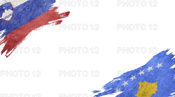 Flags of Slovenia and Kosovo on white background
