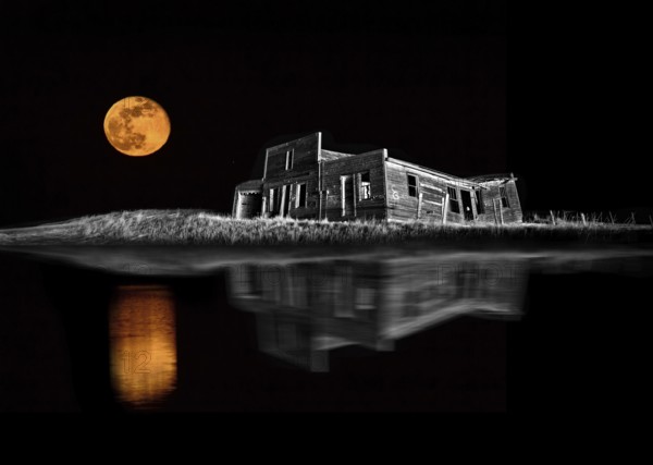 Ghost Town Night Stars Full Moon Saskatchewan Galillee