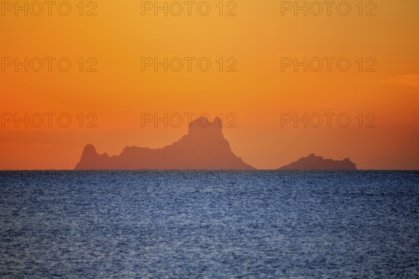 Ibiza sunset Es Vedra view from Formentera la Savina red orange sky