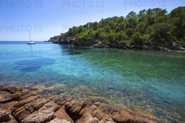 Ibiza Cala Mestella Mastella in Santa Eulalia del Rio at Balearic islands