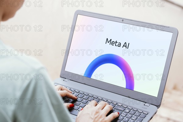 May 13, 2024, Brazil. In this photo illustration, the Meta AI logo is seen displayed on a laptop screen