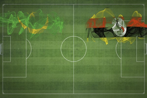 Mauritania vs Uganda Soccer Match, national colors, national flags, soccer field, football game, Competition concept, Copy space