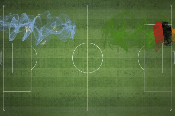 Micronesia vs Zambia Soccer Match, national colors, national flags, soccer field, football game, Competition concept, Copy space