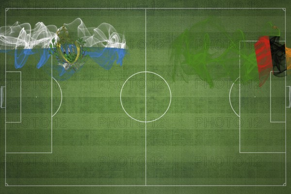San Marino vs Zambia Soccer Match, national colors, national flags, soccer field, football game, Competition concept, Copy space