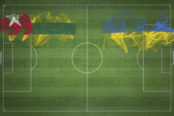 Togo vs Ukraine Soccer Match, national colors, national flags, soccer field, football game, Competition concept, Copy space