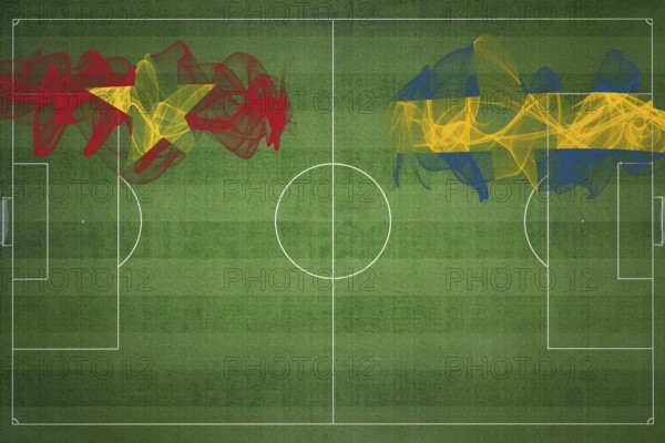 Vietnam vs Sweden Soccer Match, national colors, national flags, soccer field, football game, Competition concept, Copy space