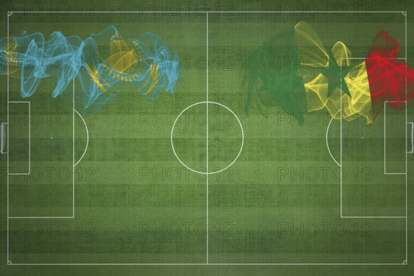 Kazakhstan vs Senegal Soccer Match, national colors, national flags, soccer field, football game, Competition concept, Copy space