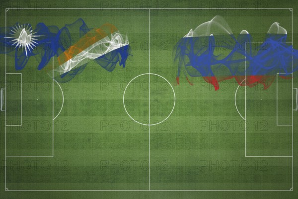 Marshall Islands vs Russia Soccer Match, national colors, national flags, soccer field, football game, Competition concept, Copy space