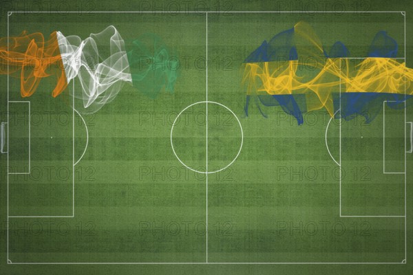 Ivory Coast vs Sweden Soccer Match, national colors, national flags, soccer field, football game, Competition concept, Copy space
