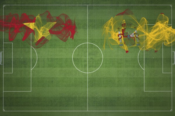 Vietnam vs Spain Soccer Match, national colors, national flags, soccer field, football game, Competition concept, Copy space