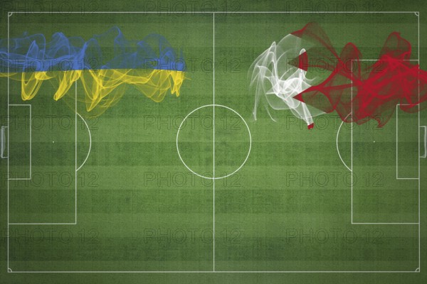 Ukraine vs Bahrain Soccer Match, national colors, national flags, soccer field, football game, Competition concept, Copy space