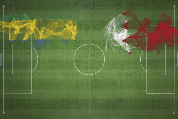 Gabon vs Bahrain Soccer Match, national colors, national flags, soccer field, football game, Competition concept, Copy space