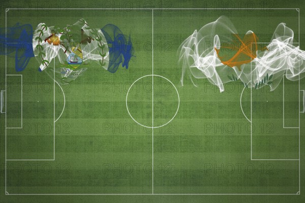 Belize vs Cyprus Soccer Match, national colors, national flags, soccer field, football game, Competition concept, Copy space