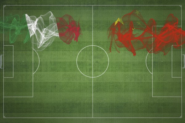Italy vs China Soccer Match, national colors, national flags, soccer field, football game, Competition concept, Copy space
