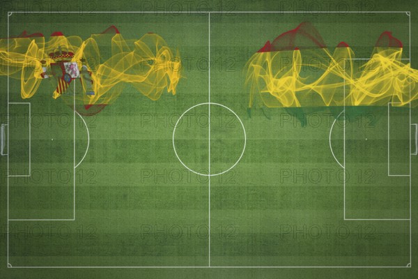 Spain vs Bolivia Soccer Match, national colors, national flags, soccer field, football game, Competition concept, Copy space