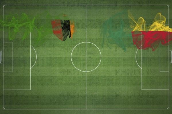 Zambia vs Benin Soccer Match, national colors, national flags, soccer field, football game, Competition concept, Copy space