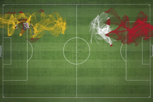 Spain vs Bahrain Soccer Match, national colors, national flags, soccer field, football game, Competition concept, Copy space