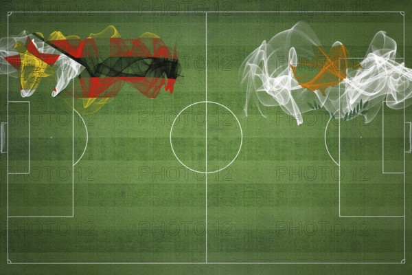 Zimbabwe vs Cyprus Soccer Match, national colors, national flags, soccer field, football game, Competition concept, Copy space
