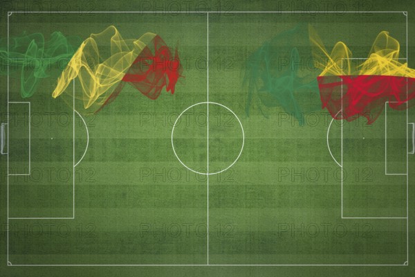 Republic of the Congo vs Benin Soccer Match, national colors, national flags, soccer field, football game, Competition concept, Copy space