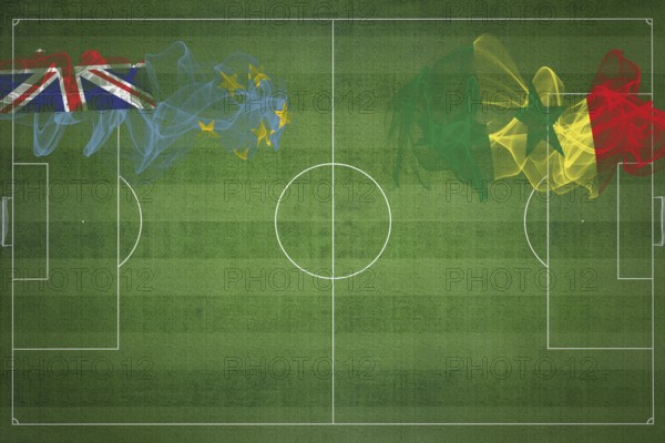 Tuvalu vs Senegal Soccer Match, national colors, national flags, soccer field, football game, Competition concept, Copy space