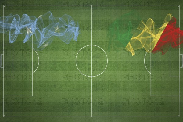 Micronesia vs Congo Soccer Match, national colors, national flags, soccer field, football game, Competition concept, Copy space