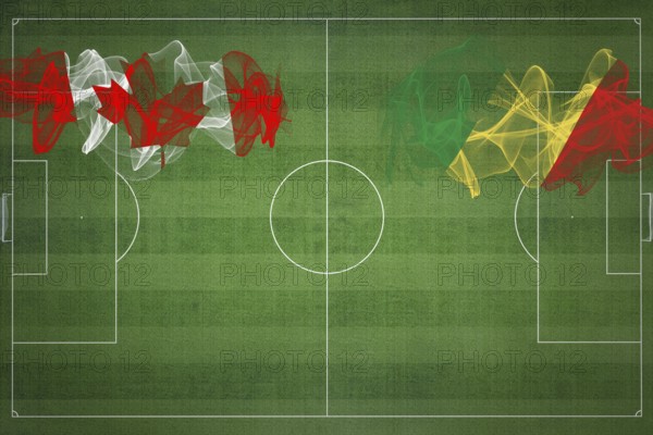 Canada vs Congo Soccer Match, national colors, national flags, soccer field, football game, Competition concept, Copy space