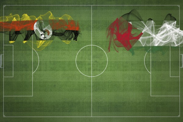 Uganda vs Palestine Soccer Match, national colors, national flags, soccer field, football game, Competition concept, Copy space