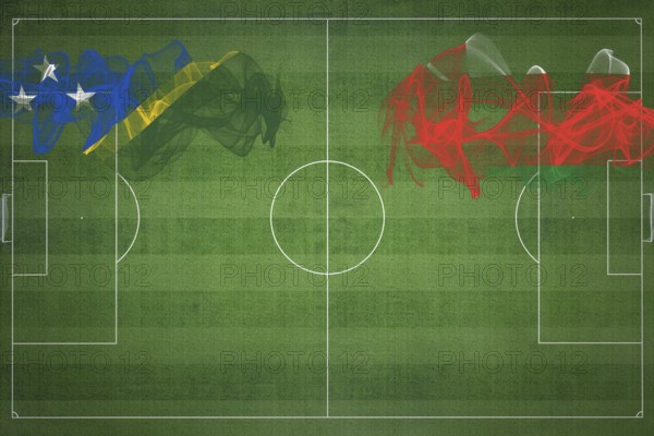Solomon Islands vs Oman Soccer Match, national colors, national flags, soccer field, football game, Competition concept, Copy space