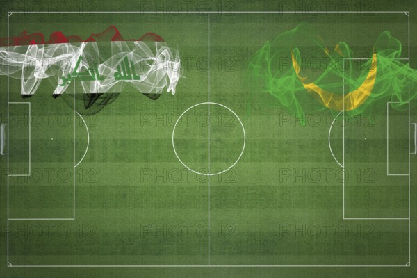 Iraq vs Mauritania Soccer Match, national colors, national flags, soccer field, football game, Competition concept, Copy space