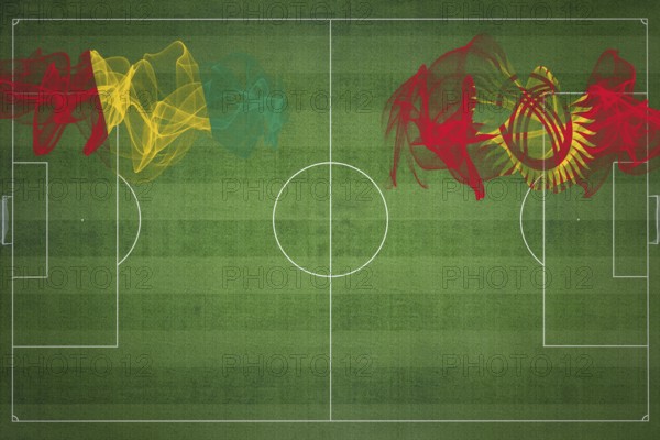 Guinea vs Kyrgyzstan Soccer Match, national colors, national flags, soccer field, football game, Competition concept, Copy space