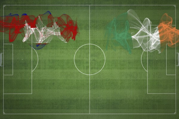 Cambodia vs Ireland Soccer Match, national colors, national flags, soccer field, football game, Competition concept, Copy space