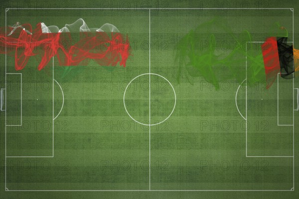 Oman vs Zambia Soccer Match, national colors, national flags, soccer field, football game, Competition concept, Copy space