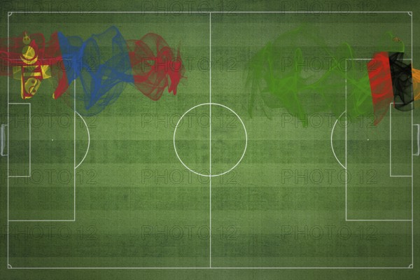 Mongolia vs Zambia Soccer Match, national colors, national flags, soccer field, football game, Competition concept, Copy space