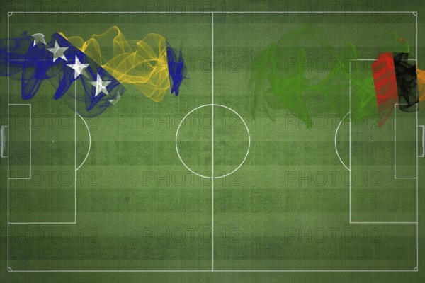 Bosnia and Herzegovina vs Zambia Soccer Match, national colors, national flags, soccer field, football game, Competition concept, Copy space