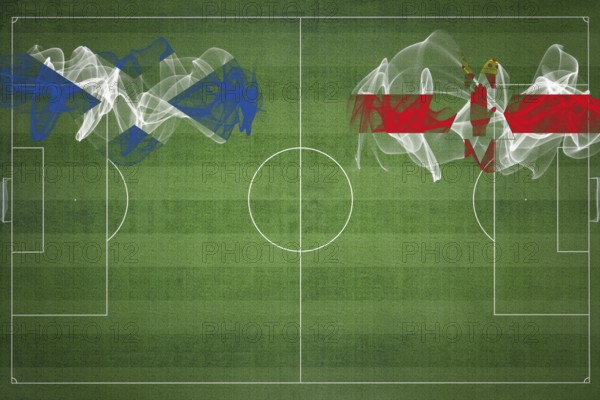 Scotland vs Northern Ireland Soccer Match, national colors, national flags, soccer field, football game, Competition concept, Copy space