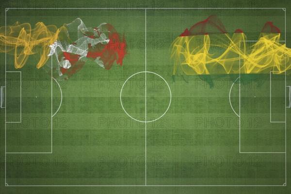 Bhutan vs Bolivia Soccer Match, national colors, national flags, soccer field, football game, Competition concept, Copy space