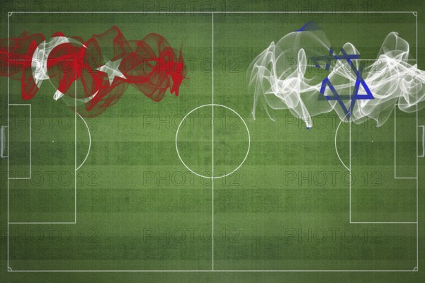 Turkey vs Israel Soccer Match, national colors, national flags, soccer field, football game, Competition concept, Copy space