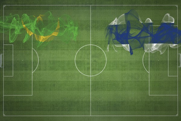 Mauritania vs Finland Soccer Match, national colors, national flags, soccer field, football game, Competition concept, Copy space
