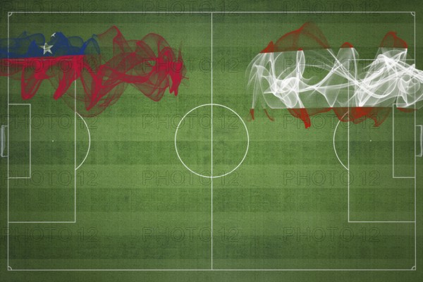 Samoa vs Austria Soccer Match, national colors, national flags, soccer field, football game, Competition concept, Copy space