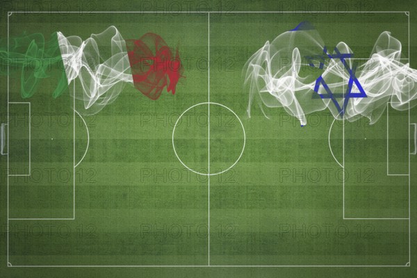 Italy vs Israel Soccer Match, national colors, national flags, soccer field, football game, Competition concept, Copy space