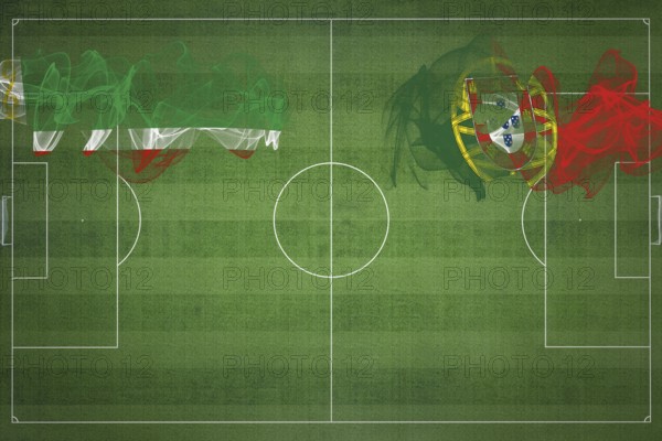 Chechnya vs Portugal Soccer Match, national colors, national flags, soccer field, football game, Competition concept, Copy space