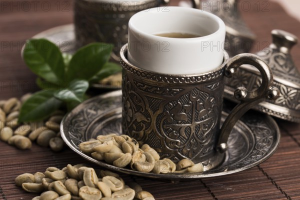 Green coffee. drink and beans