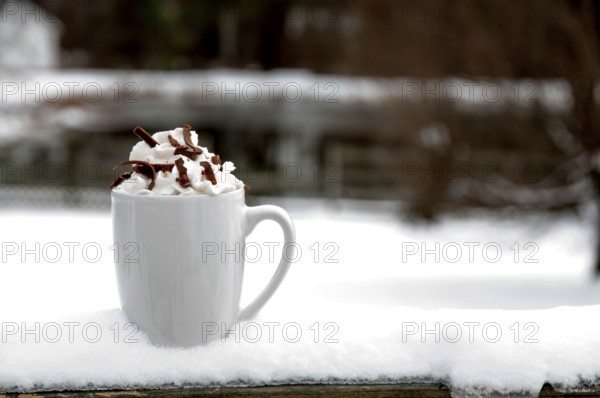 Hot chocolate or coffee on a winter's day in the snow