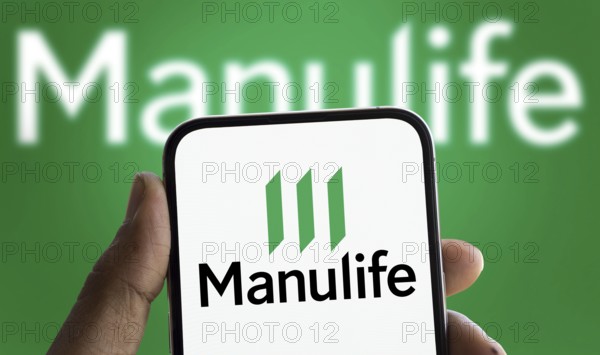 Manulife logo is displayed on smartphone. Manulife Financial Corporatipon is a Canadian multinational insurance company
