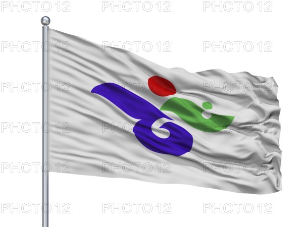 Bizen City Flag On Flagpole, Country Japan, Okayama Prefecture, Isolated On White Background