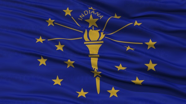 Closeup Indiana Flag on Flagpole, USA state, Waving in the Wind, High Resolution