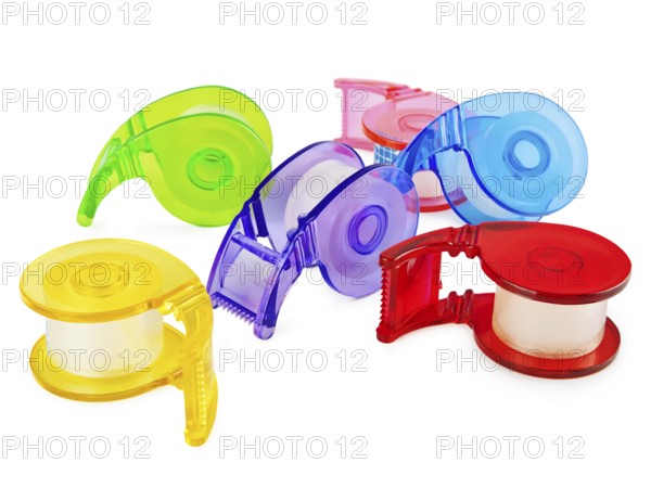 Multicolored Scotch tape collection over white